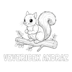 Online izdelana pobarvanka - Pobarvanka imena VEVERIČEK ANDRAŽ in pobarvanka veverice na veji
