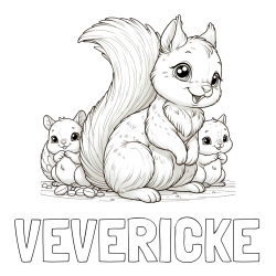 Online izdelana pobarvanka - Pobarvanka imena VEVERIČKE in pobarvanka veveričje družine