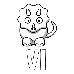 Online izdelana pobarvanka - Pobarvanka imena VI in pobarvanka dinozavra triceratops