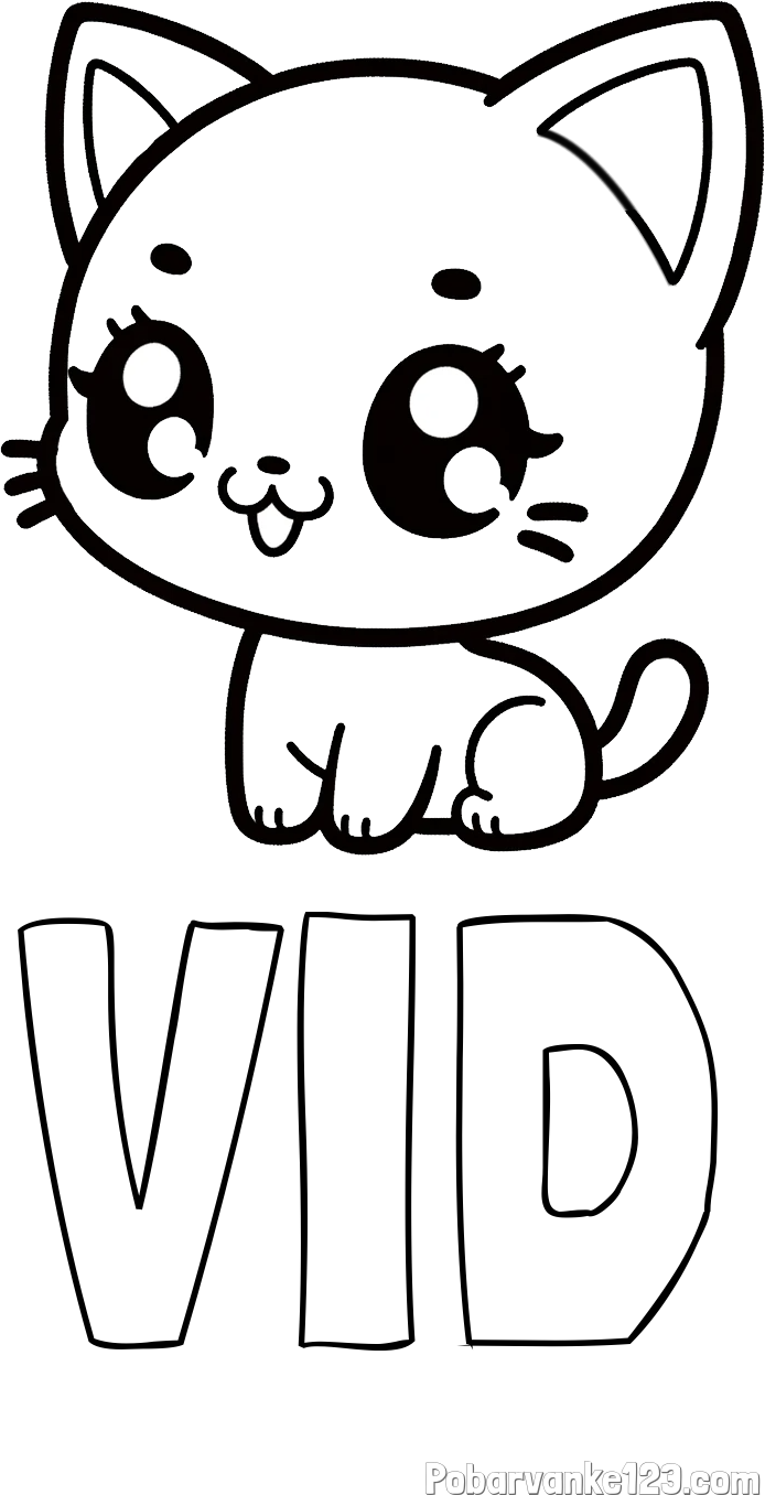 Pobarvanka imena VID in pobarvnaka ljubke muce v anime slogu