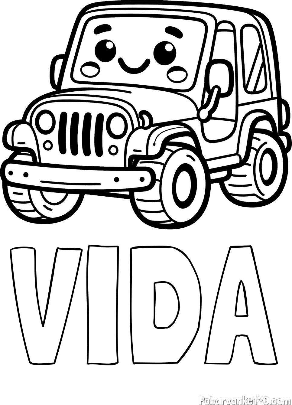 Pobarvanka imena VIDA in otroška pobarvanka ljubkega džipa