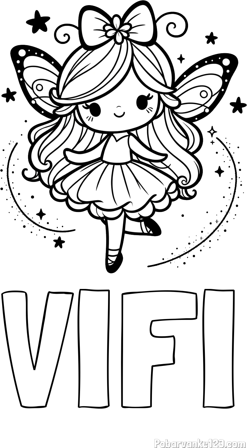 Pobarvanka imena VIFI in ljubka čarobna vila