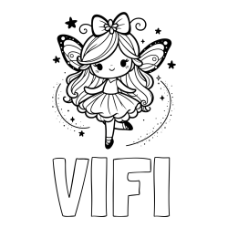 Online izdelana pobarvanka - Pobarvanka imena VIFI in ljubka čarobna vila