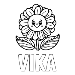 Online izdelana pobarvanka - Pobarvanka imena VIKA in pobarvanka ljubke in nasmejane rože