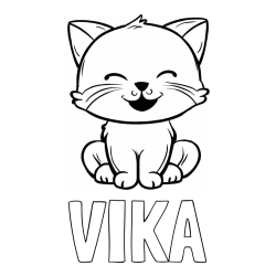 Online izdelana pobarvanka - Pobarvanka imena VIKA in pobarvanka prikupne mačke
