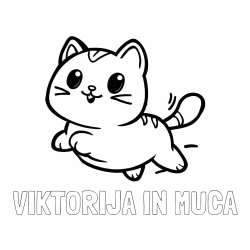 Online izdelana pobarvanka - Pobarvanka imena VIKTORIJA IN MUCA in pobarvanka prikupne mačke med tekom