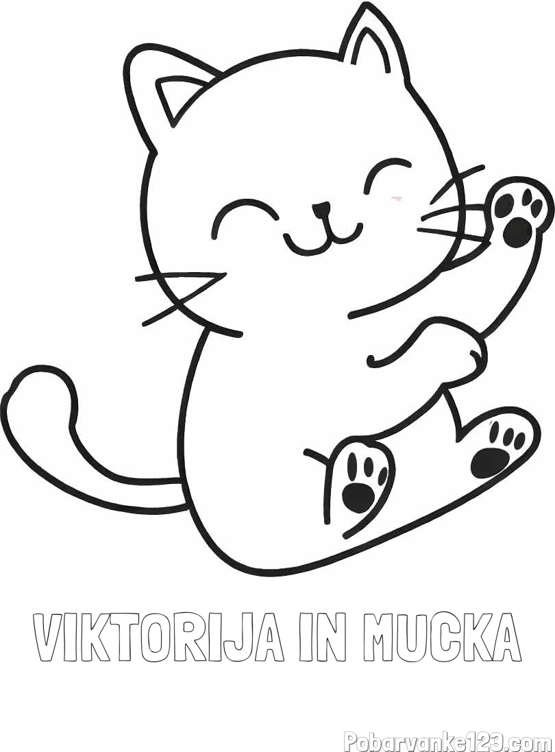 Pobarvanka imena VIKTORIJA IN MUCKA in pobarvanka razigranega mucka