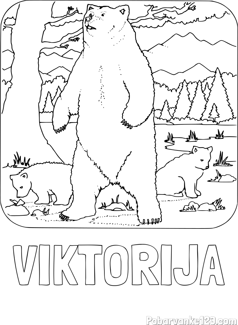 Pobarvanka imena VIKTORIJA in pobarvanka medvedke z mladičema