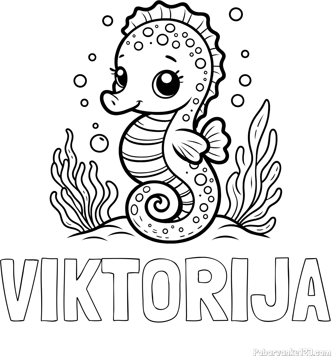Pobarvanka imena VIKTORIJA in pobarvanka morskega konjička