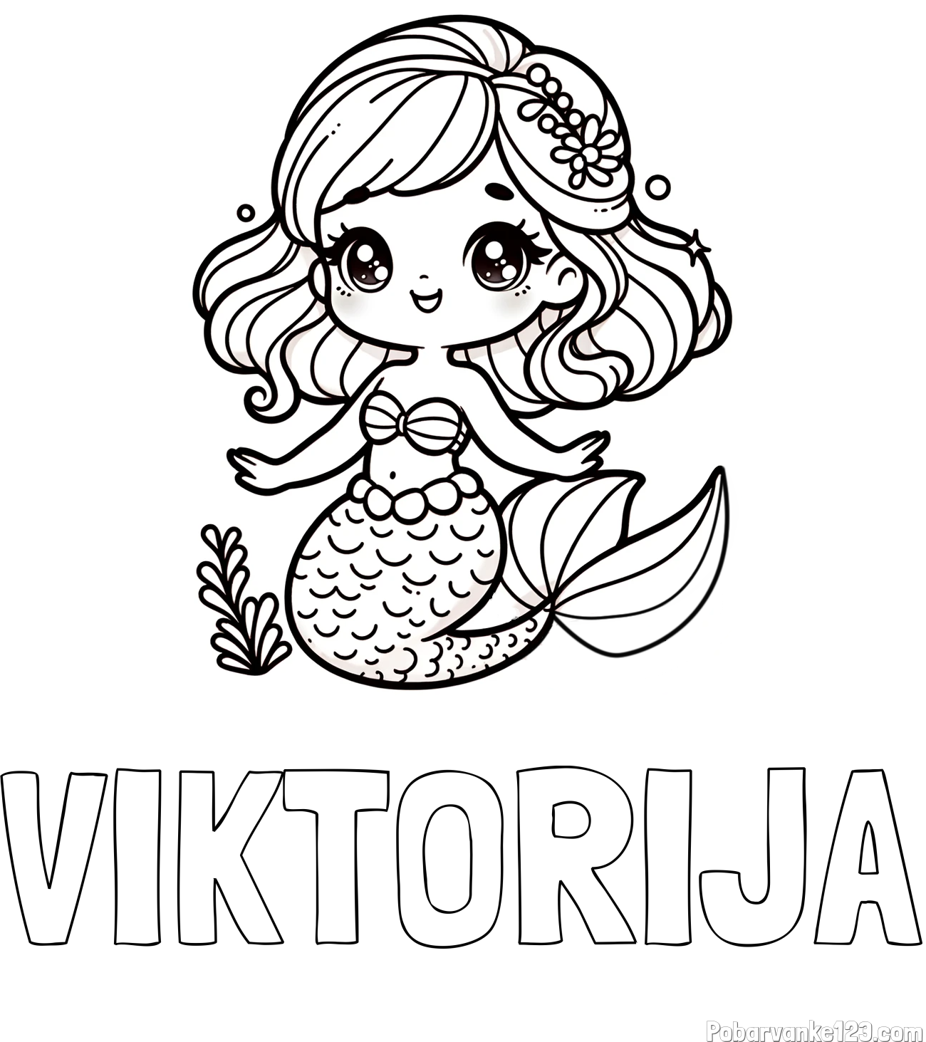 Pobarvanka imena VIKTORIJA in pobarvanka simpatične morske deklice