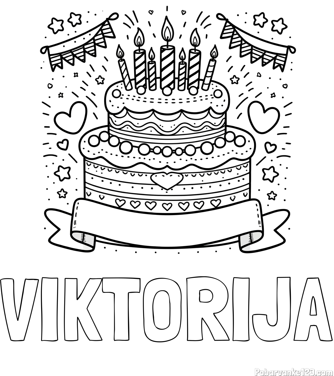 Pobarvanka imena VIKTORIJA in pobarvanka velike torte za rojstni dan