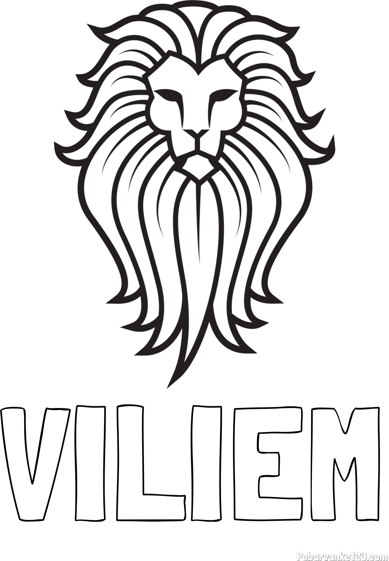 Pobarvanka imena VILIEM in pobarvanka leva z bujno grivo