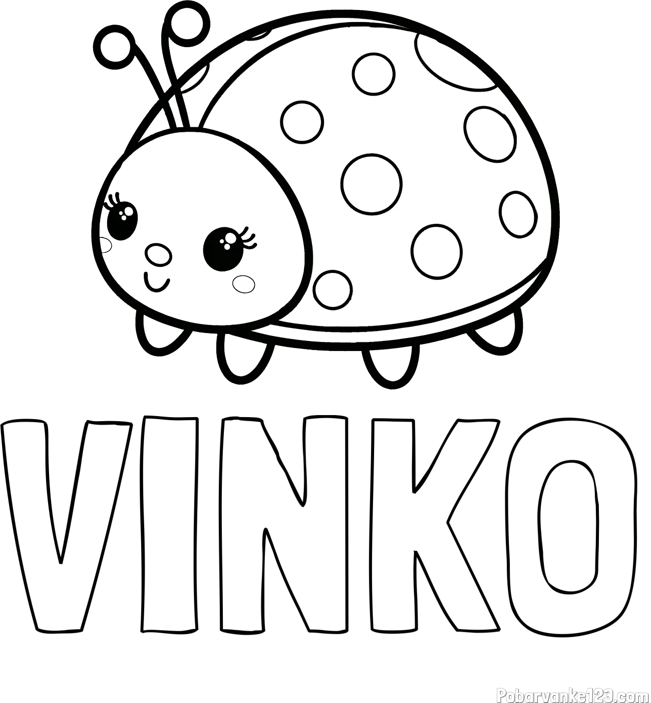 Pobarvanka imena VINKO in pobarvanka ljubke pikapolonice