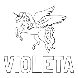 Online izdelana pobarvanka - Pobarvanka imena VIOLETA in lepa pobarvanka samoroga