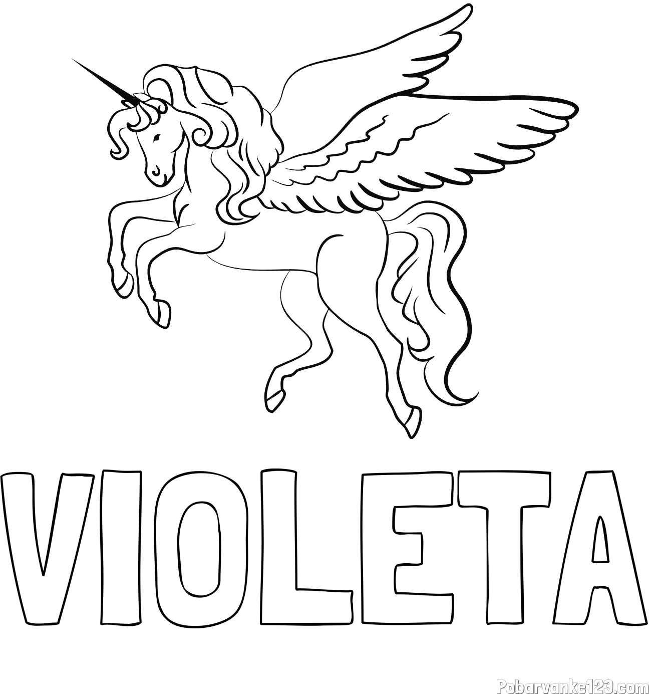 Pobarvanka imena VIOLETA in lepa pobarvanka samoroga