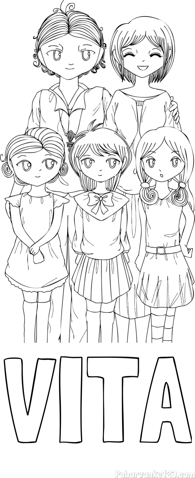 Pobarvanka imena VITA in anime risani junaki