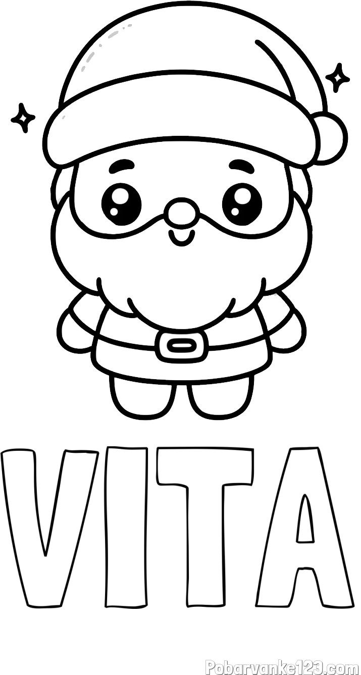 Pobarvanka imena VITA in enostavna otroška pobarvanka Božička