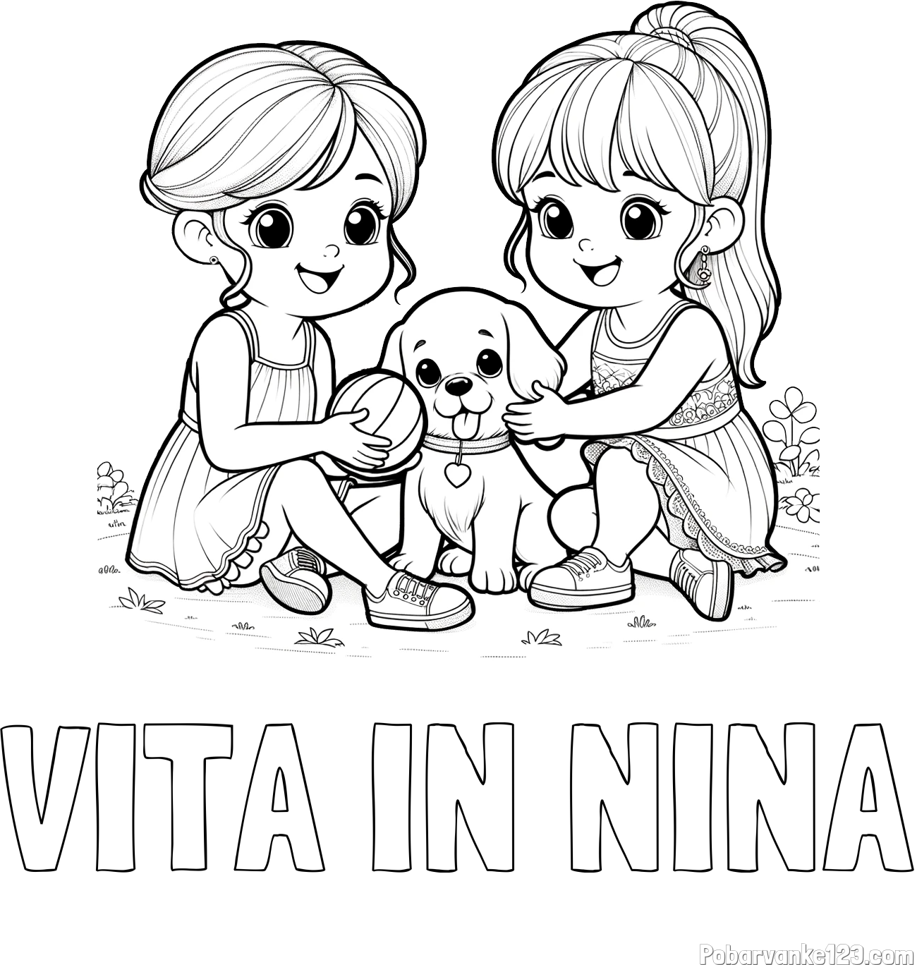 Pobarvanka imena VITA IN NINA in pobarvanka prijateljic s kužkom
