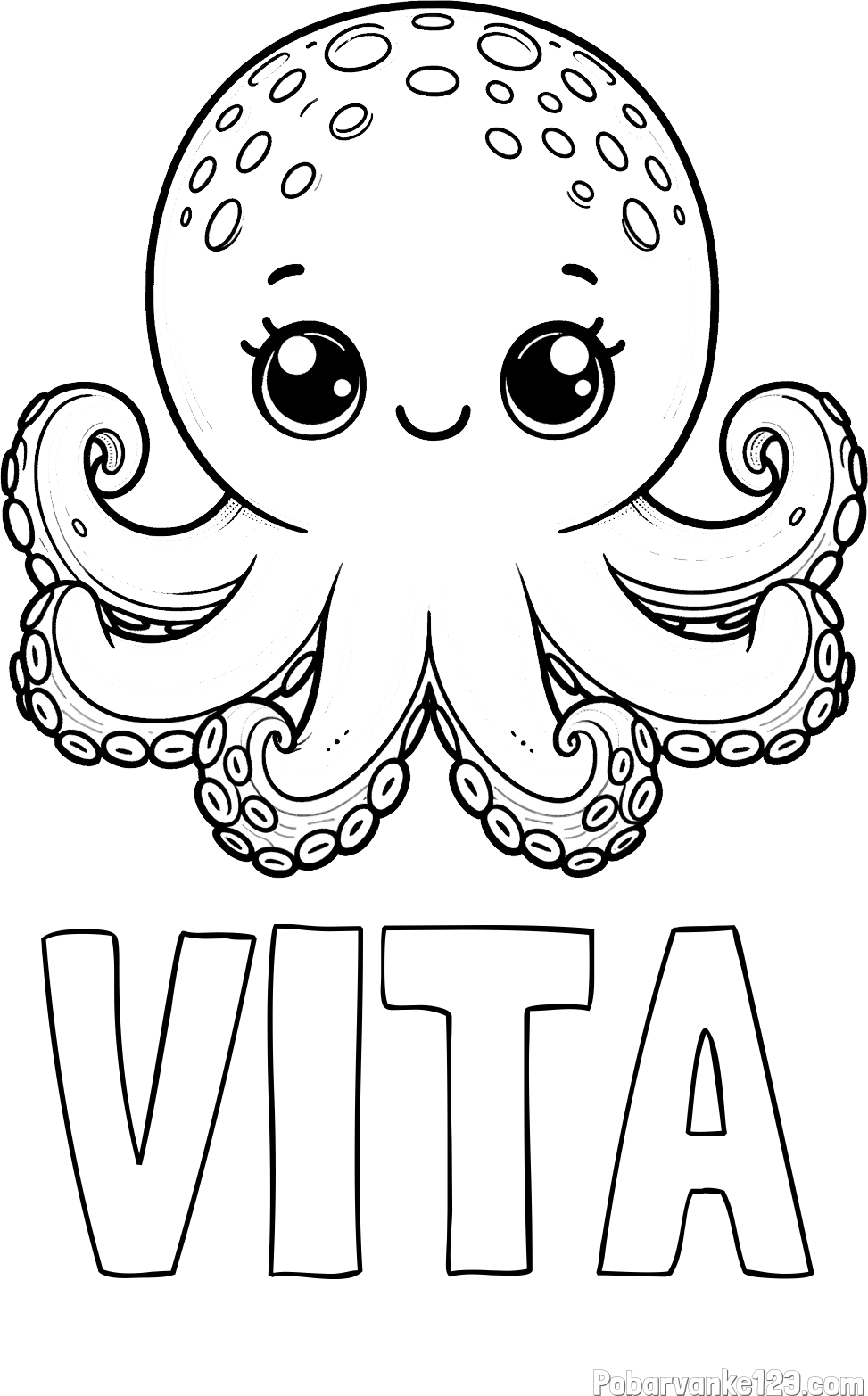 Pobarvanka imena VITA in otroška pobarvanka ljubke hobotnice