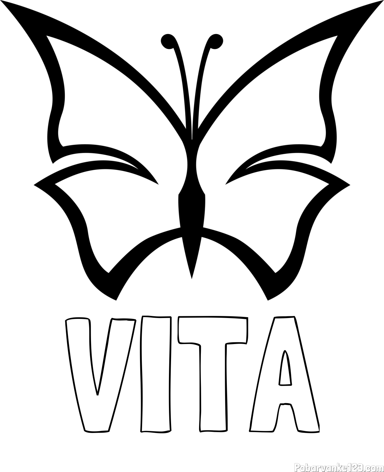 Pobarvanka imena VITA in otroška pobarvanka metulja