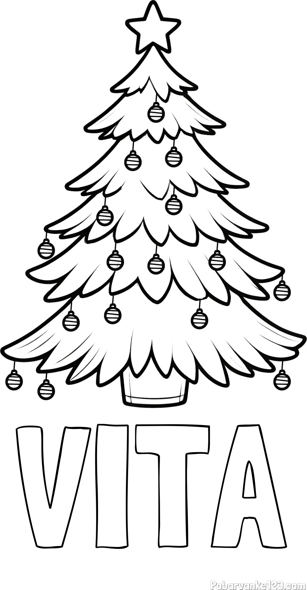 Pobarvanka imena VITA in pobarvanka božične jelke z božično zvezdico in bunkicami