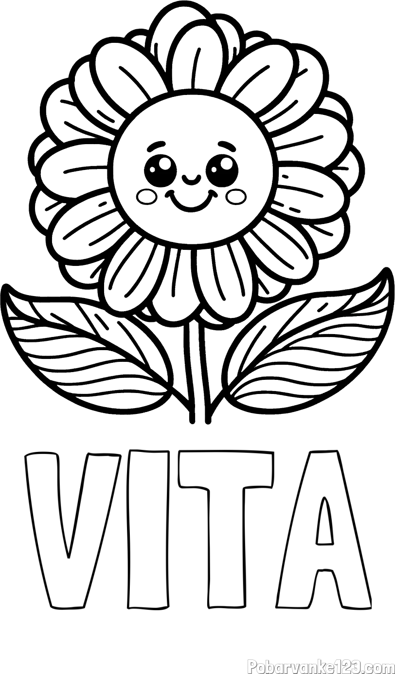 Pobarvanka imena VITA in pobarvanka ljubke in nasmejane rože