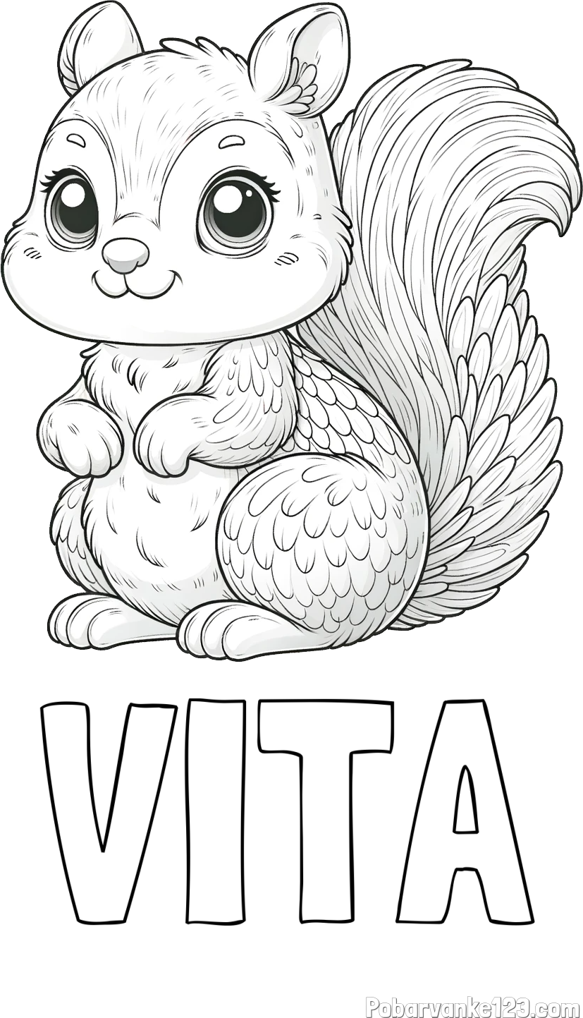 Pobarvanka imena VITA in pobarvanka ljubke in nasmejane veverice