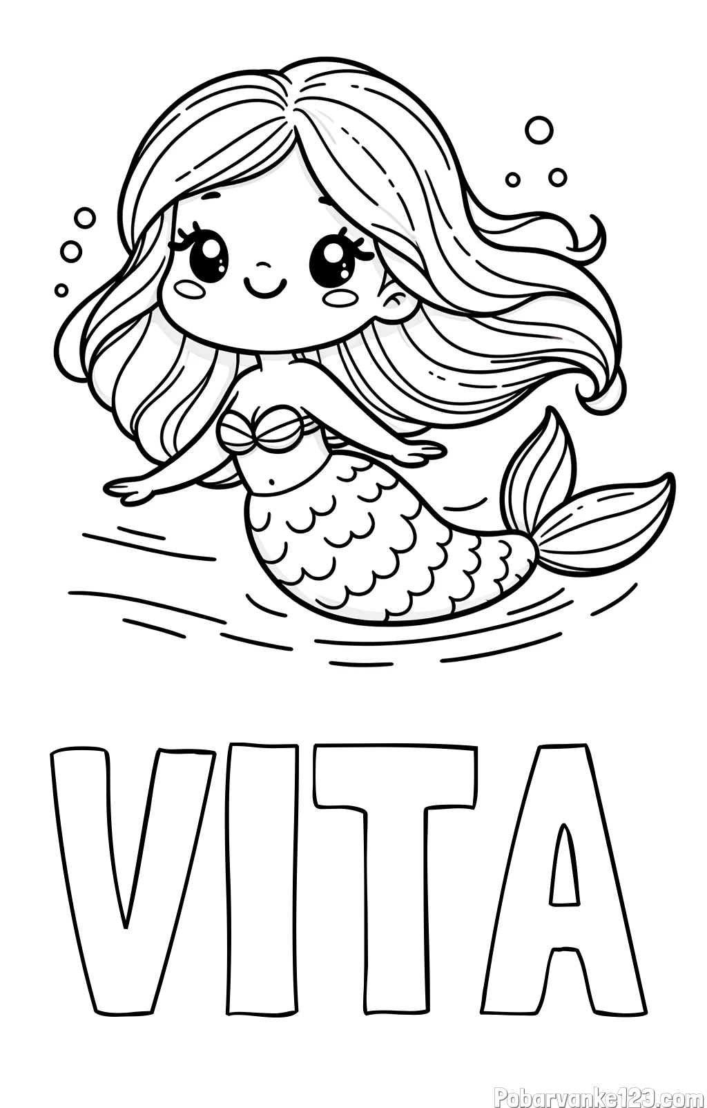 Pobarvanka imena VITA in pobarvanka ljubke morske deklice