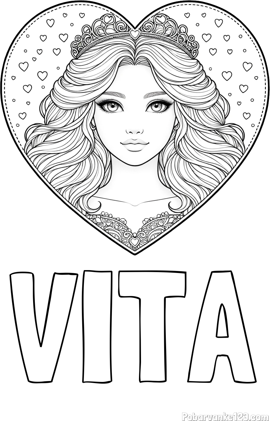 Pobarvanka imena VITA in pobarvanka ljubke princese v srčku