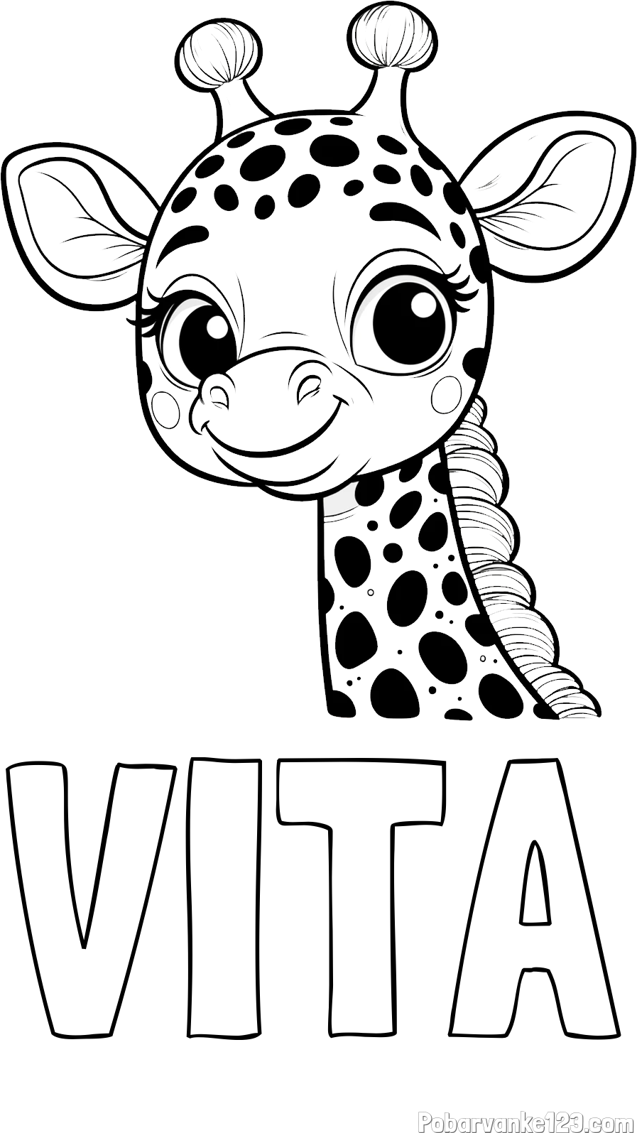 Pobarvanka imena VITA in pobarvanka ljubke žirafe z velikimi očmi