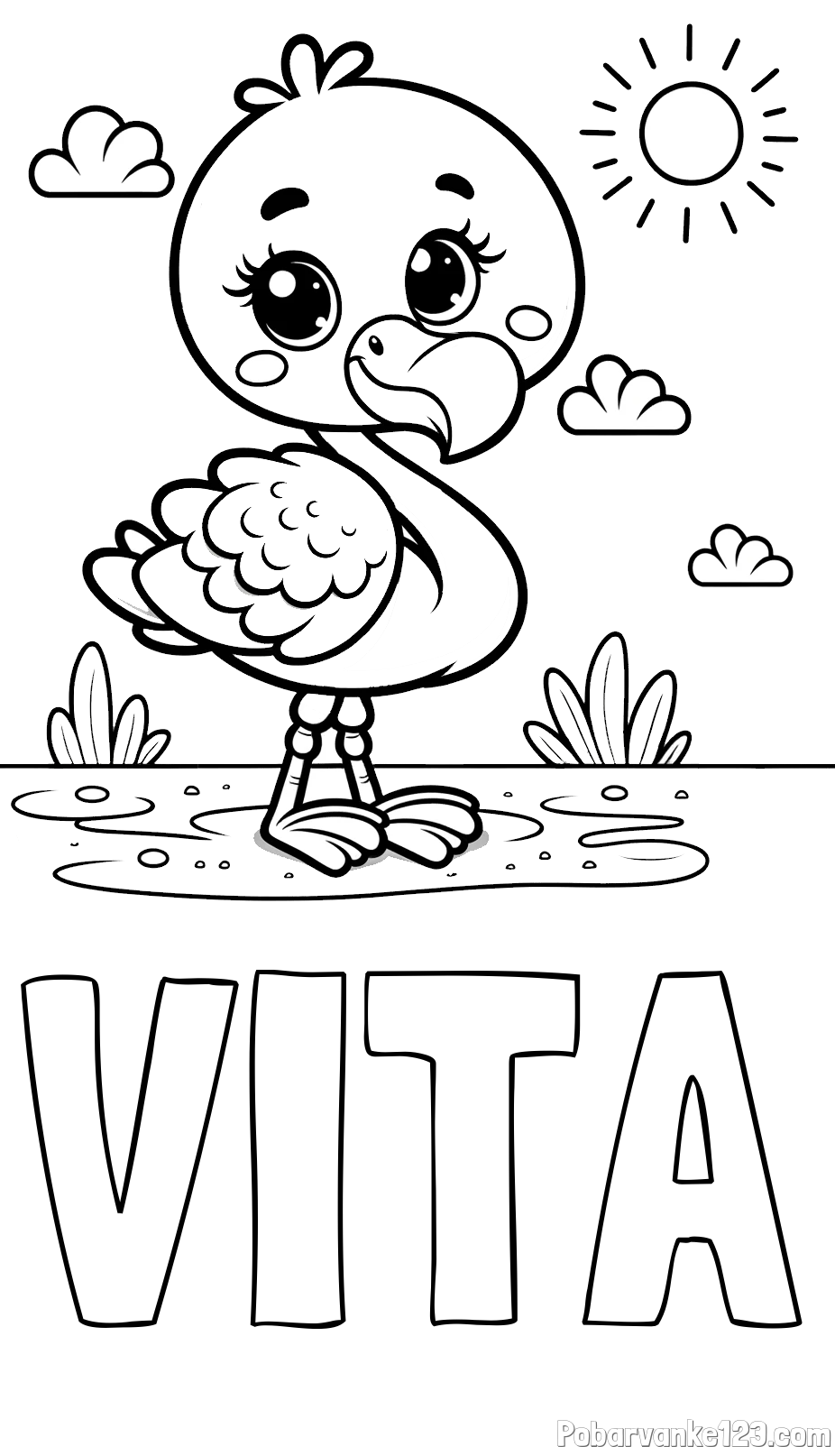 Pobarvanka imena VITA in pobarvanka ljubkega flaminga