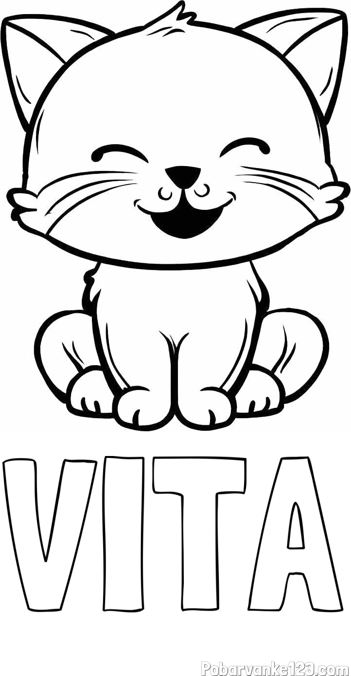 Pobarvanka imena VITA in pobarvanka prikupne mačke