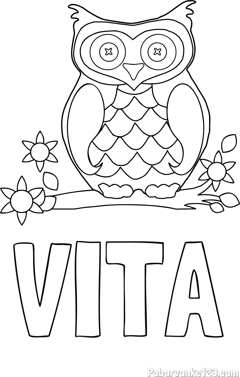 Pobarvanka imena VITA in pobarvanka sove