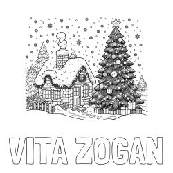 Online izdelana pobarvanka - Pobarvanka imena VITA ŽOGAN in pobarvanka zasnežene hiške na božično noč