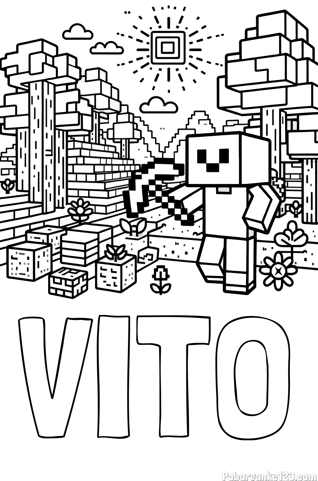 Pobarvanka imena VITO in pobarvanka Minecraft sveta