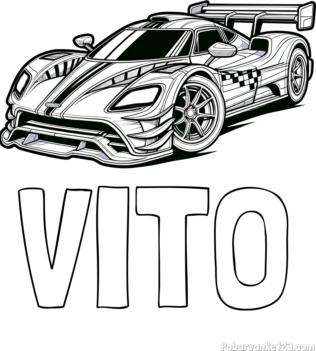 Pobarvanka imena VITO in pobarvanka modernega športnega avtomobila
