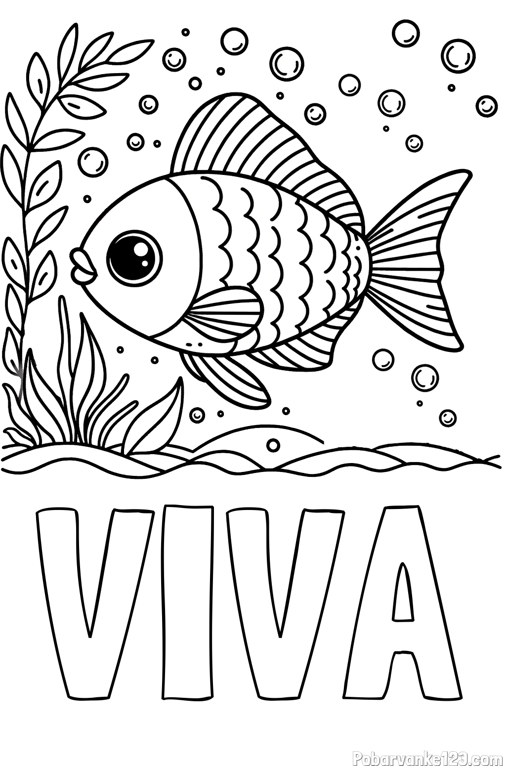 Pobarvanka imena VIVA in otroška pobarvanka ljubke ribe