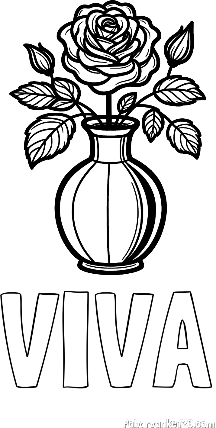 Pobarvanka imena VIVA in pobarvanka čudovite vrtnice v vazi