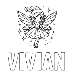 Online izdelana pobarvanka - Pobarvanka imena VIVIAN in otroška pobarvanka čudovite vile