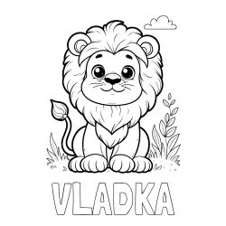 Online izdelana pobarvanka - Pobarvanka imena VLADKA in pobarvanka ljubkega leva