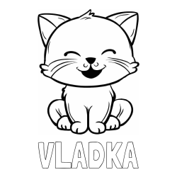 Online izdelana pobarvanka - Pobarvanka imena VLADKA in pobarvanka prikupne mačke