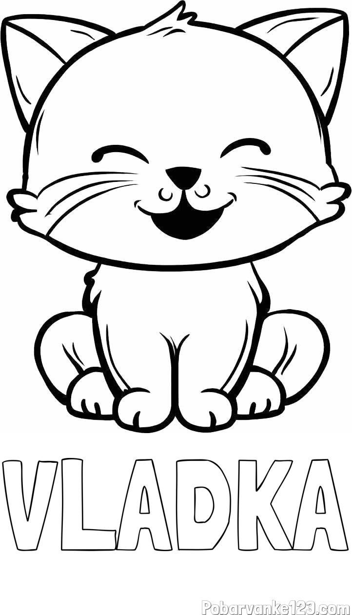 Pobarvanka imena VLADKA in pobarvanka prikupne mačke