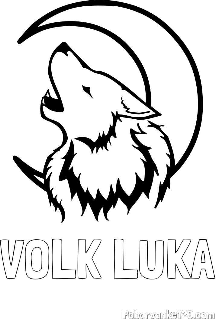 Pobarvanka imena VOLK LUKA in pobarvanka volk in lune