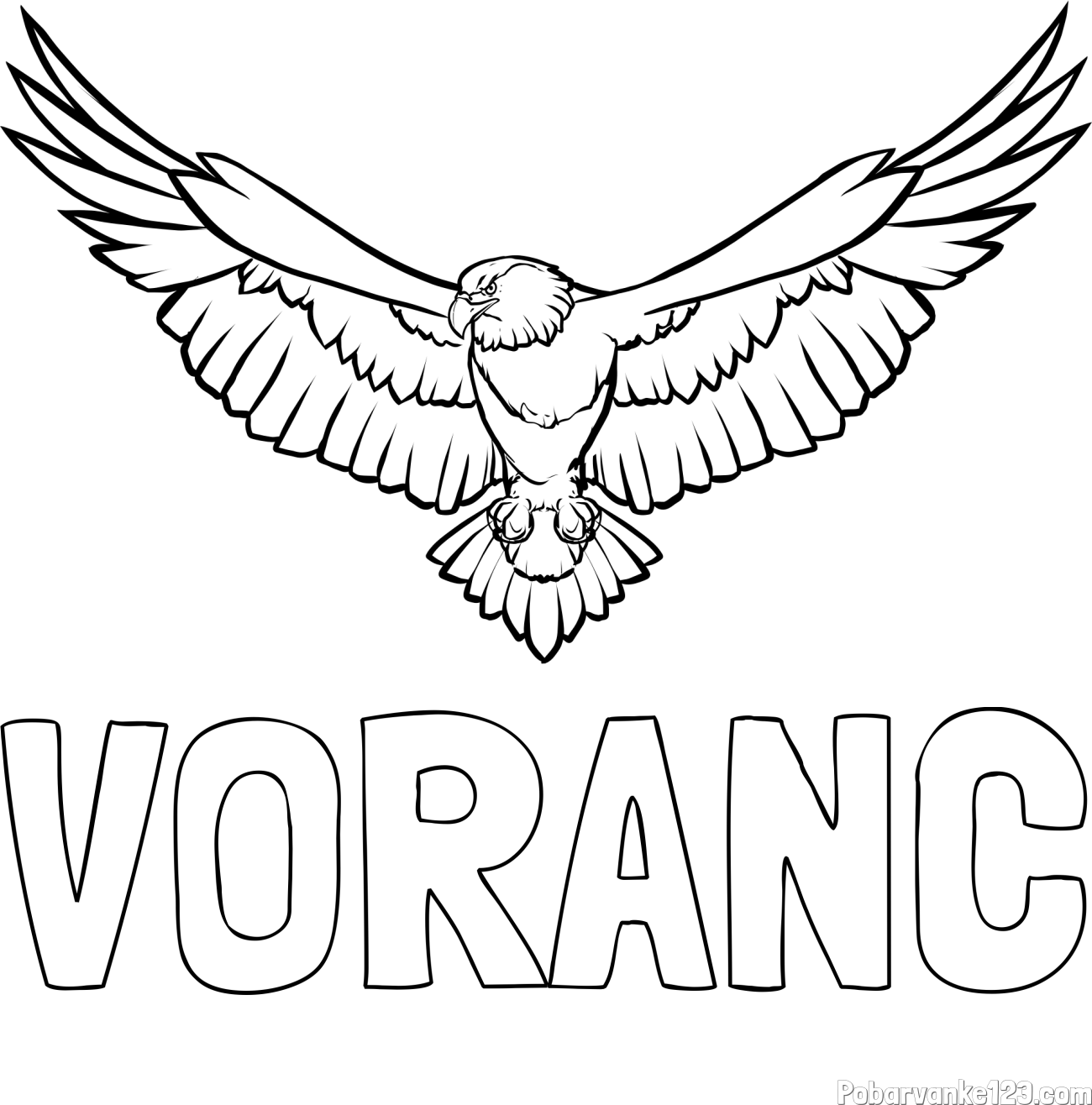 Pobarvanka imena VORANC in pobarvanka orla s široko razprtimi krili
