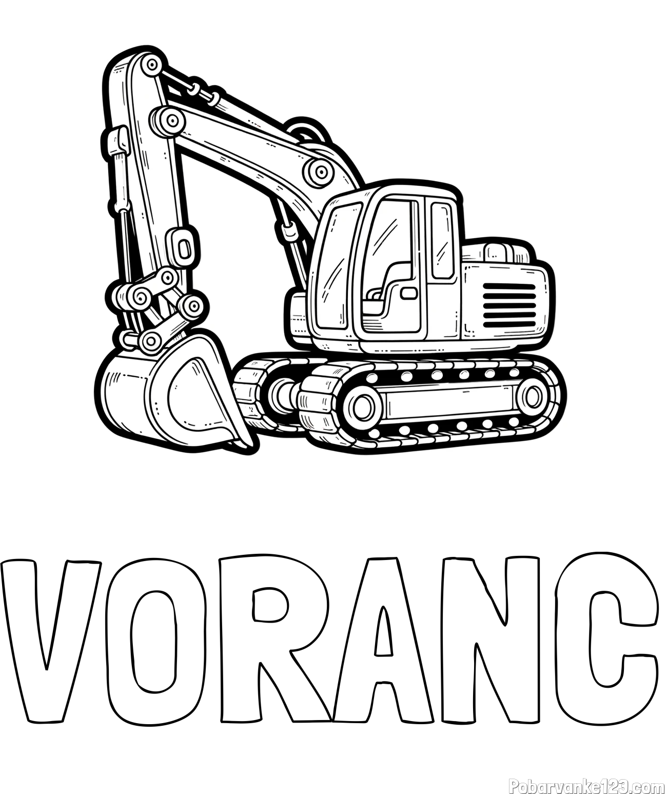 Pobarvanka imena VORANC in pobarvanka velikega delovnega stroja - bagra