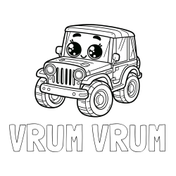 Online izdelana pobarvanka - Pobarvanka imena VRUM VRUM in otroška pobarvanka nasmejanega jeep-a