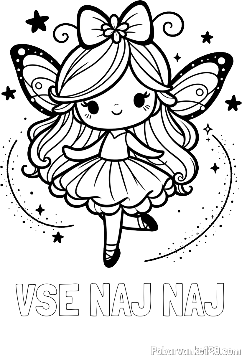 Pobarvanka imena VSE NAJ NAJ in ljubka čarobna vila