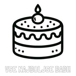 Online izdelana pobarvanka - Pobarvanka imena VSE NAJBOLJŠE BABI! in otroška pobarvanka majhne torte