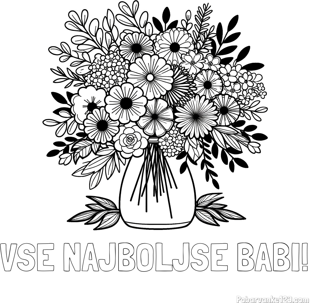 Pobarvanka imena VSE NAJBOLJŠE BABI! in pobarvanka veliekga šopka rož