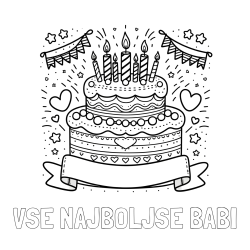 Online izdelana pobarvanka - Pobarvanka imena VSE NAJBOLJŠE BABI in pobarvanka velike torte za rojstni dan